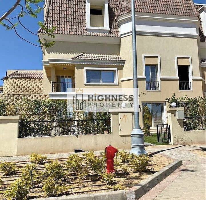 At a special price, a villa for sale with a garden, 206 m, minutes from the German University and Madinaty, in Sarai Compound, directly on the Suez Ro 0