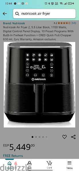 Air fryer Nutricook 5.5 Liter 1500 watt 0