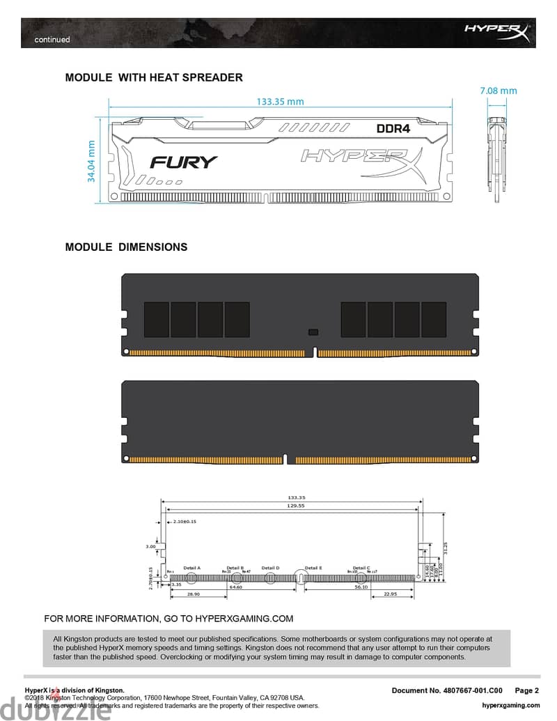 Kingston Fury HyperX Desktop RAM DDR4 8GB 4