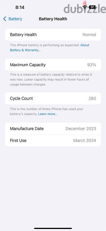 IPHONE 15 pro max 512 battery 93% 8