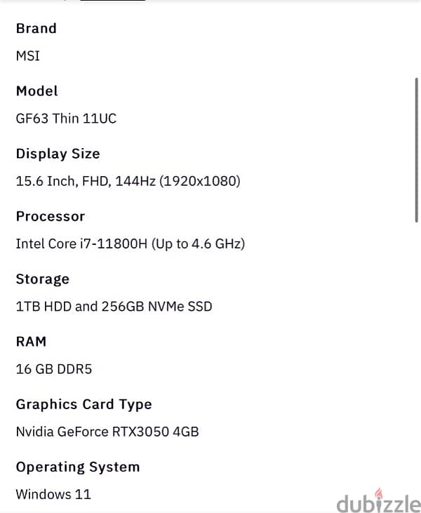 MSI GF63 Thin 11UC 9