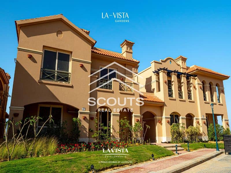 For sale chalet with immediate receipt, finished, with the lowest down payment, in La Vista Gardens, Ain Sokhna. 0