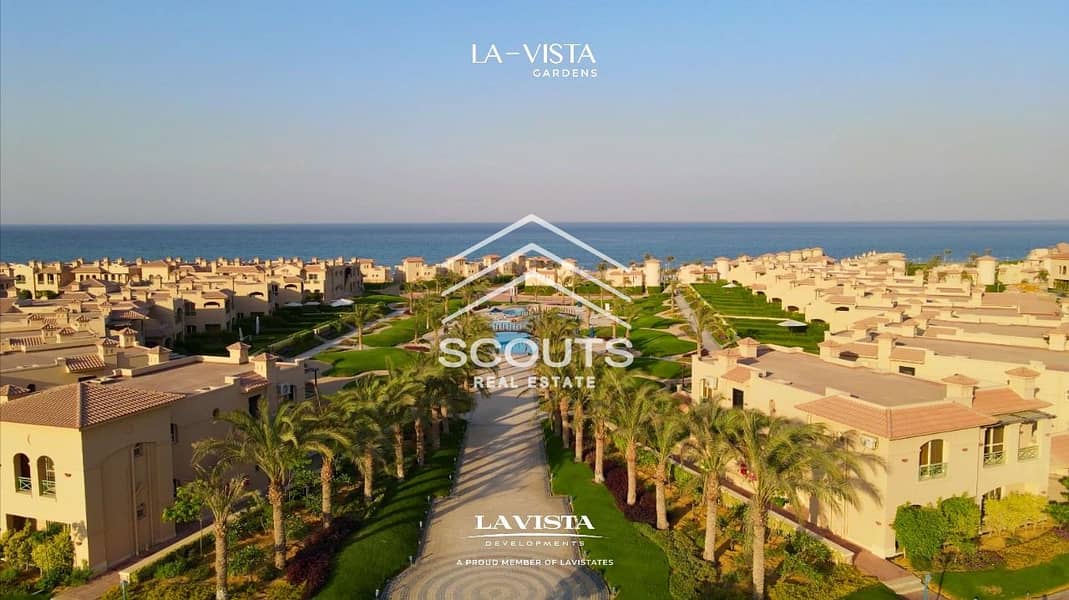 A 35% down payment is required and immediate receipt of a first row chalet with a view of Ain Sokhna Sea in La Vista Village 6 on Al Zafarana Road 0