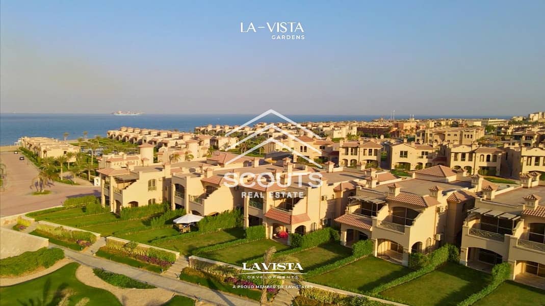 A 35% down payment is required and immediate receipt of a first row chalet with a view of Ain Sokhna Sea in La Vista Village 6 on Al Zafarana Road 0