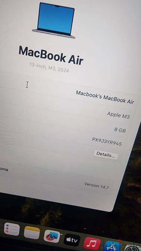 MacBook air m3 13.6 256 8 مشحون ٣ مرات 12