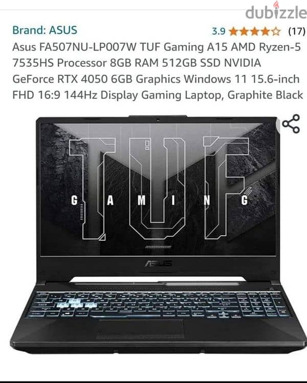 لاب توب asus tuf gaming A15 507 nu كسر كسر الزيرو 0