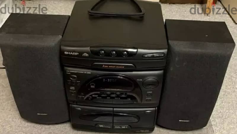 VINTAGE SHARP DISC CD DUAL CASSETTE AM/FM SYSTEM SPEAKERS تسجيل شارب 1