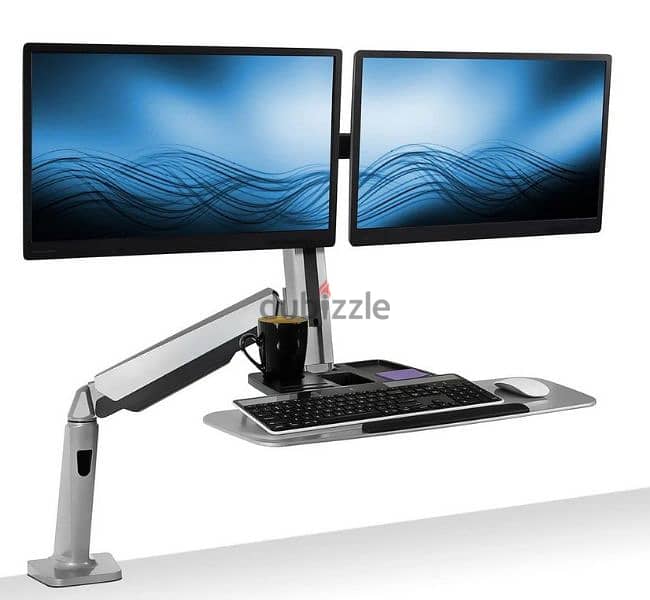 Sit stand dual monitor mount, standing desk coverter, upto 2 30"screen 0