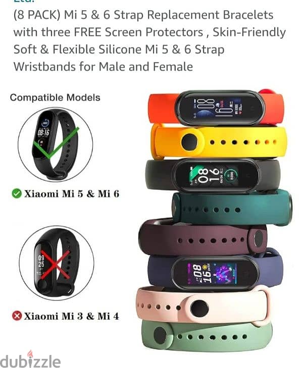 New from U. S. A,  8 Silicon Straps for Xiaomi band Mi 5 & 6 1