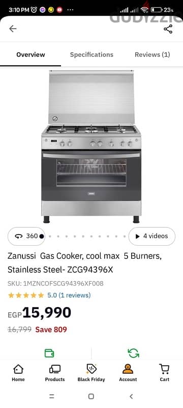 Zanussi Gas Cooker, cool max 5 Burners, Stainless Steel- ZCG94396X