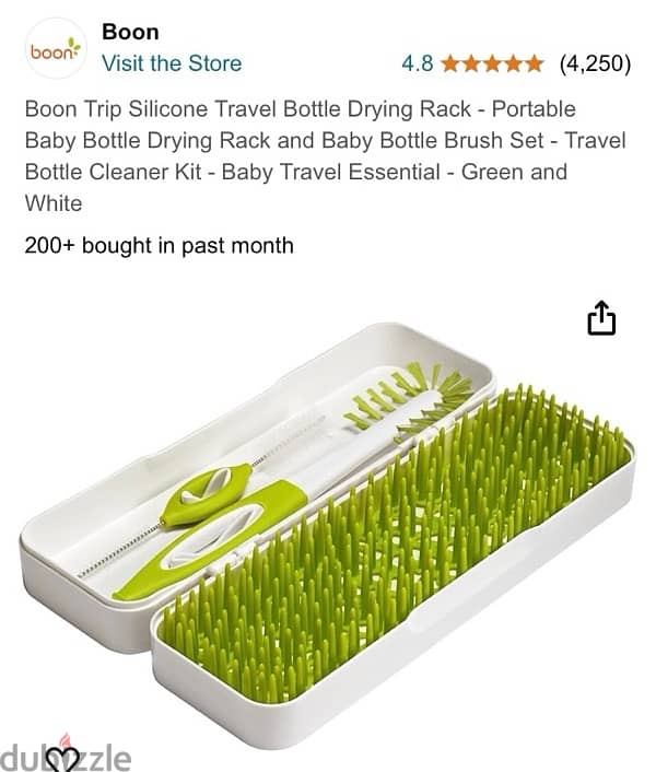 boon silicon bottle drying rack + baby bottle brush set 4