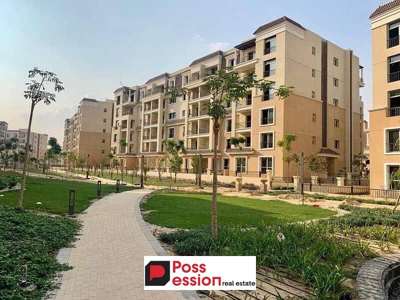 Apartment 111m for sale in Mostakbal City, Sarai Compound, next to Madinaty Villas and near the American University, open view green area 0