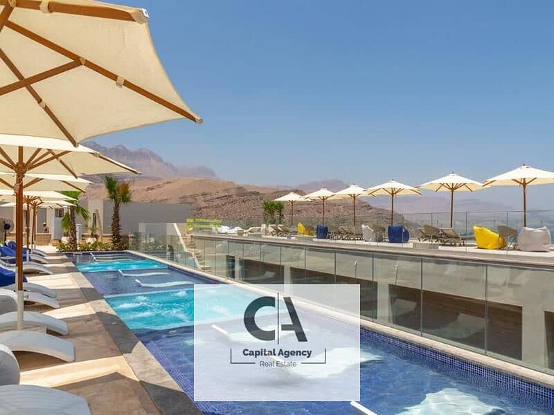 Without 0% down payment, a fully finished two-room chalet with garden  in Ain Sokhna, Monte Galala View directly on the lagoon 0