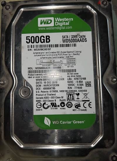 western digital 500 Green هارد ويسترن ديجيتال ٥٠٠ اخضر