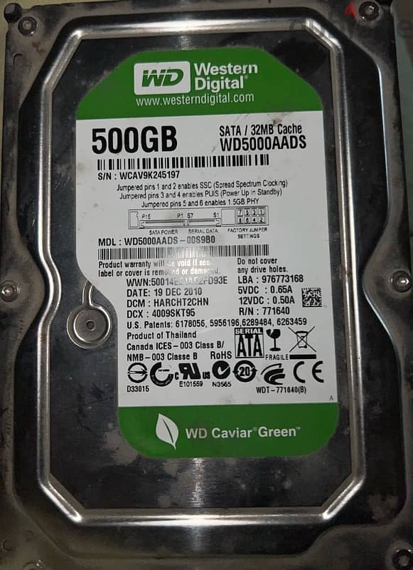 western digital 500 Green هارد ويسترن ديجيتال ٥٠٠ اخضر 0