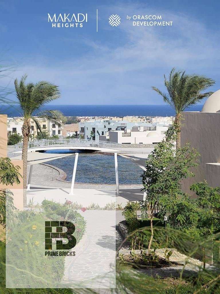 Lagoon view for sale, fully finished apartment with garden in New El Gouna, Makadi Heights, with a down payment of only 10% 0