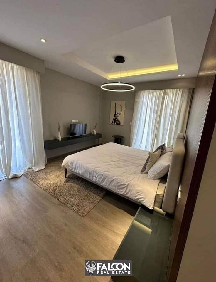 For sale, an apartment with a garden, immediate delivery, fully finished with air conditioners, in the best location in Sheikh Zayed from Dora in the 0