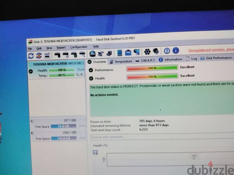 HDD toshiba health 100%  storage 500g 0