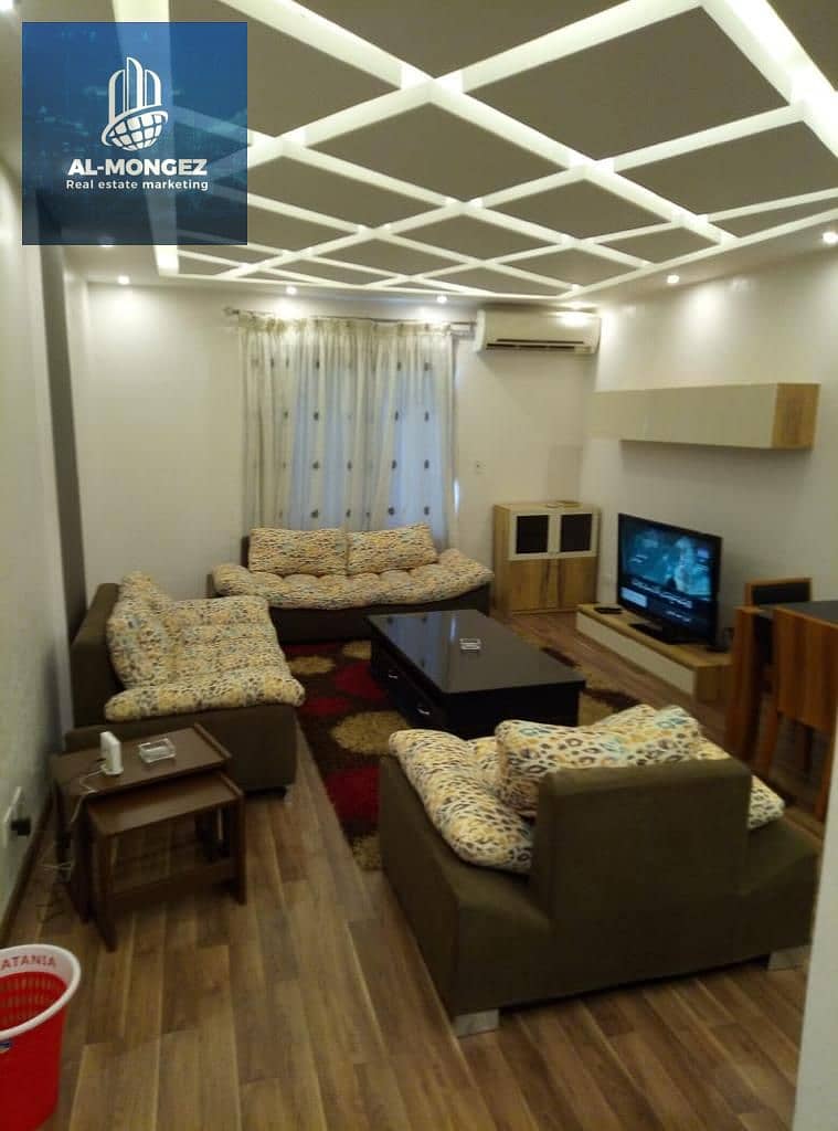 Furnished apartment for rent, 122 meters, fully special finishes, hotel furnishings, in Al-Rehab City, the first settlement 0