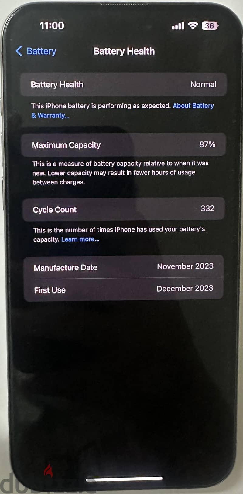 Iphone 15 promax 256 natural titanium battery 87% 1