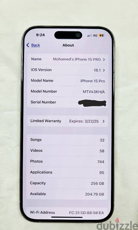 iPhone 15 pro 256 battery  98% M version 3