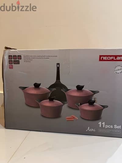 Neoflam 11-Pieces, Pink Marble -  جديد بالكرتونة طقم جرانيت نيوفلام