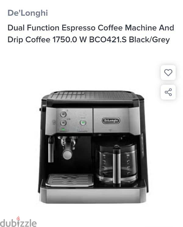 Delonghi Coffee Machine 15 Bar 1750 Watt 0