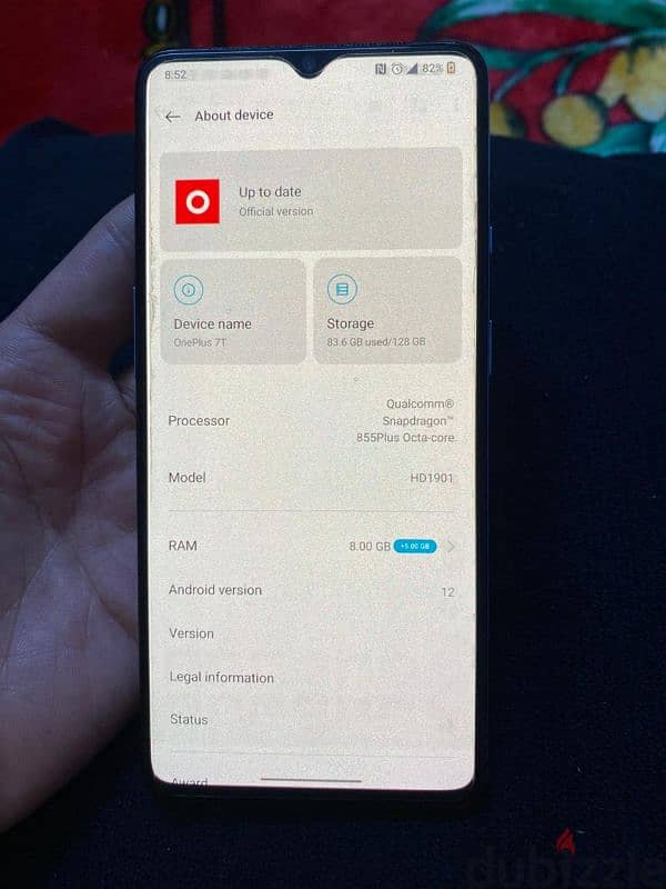 oneplus7t الجهاز حالته كويس بدون مشتملات  8 رام 128 مساحه  ف 3