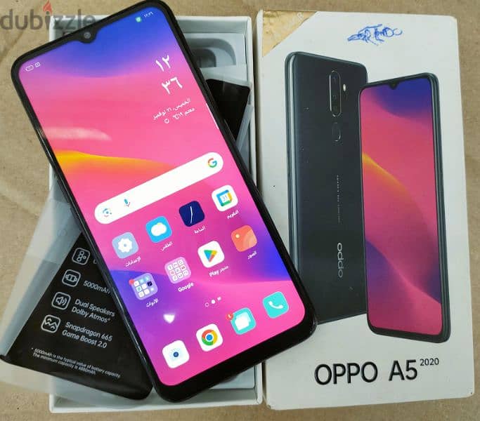 موبايل OPPO a5/2020 شغال بحاله ممتازه جدا جدا معه العلبه فقط 5