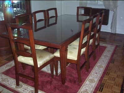 Dining table + 8 chairs خشب زان + نيش "display cabinet"