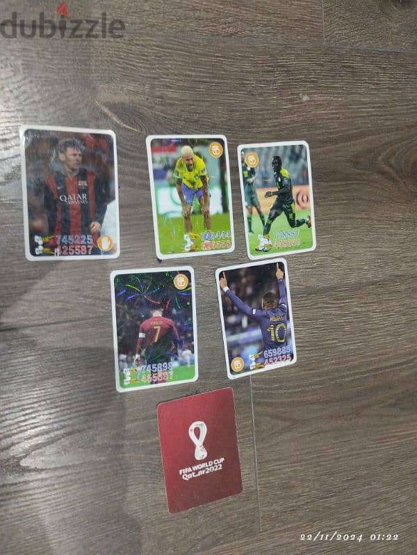 football cards (Messi ,neymar,mané,mbappe and Ronaldo 0