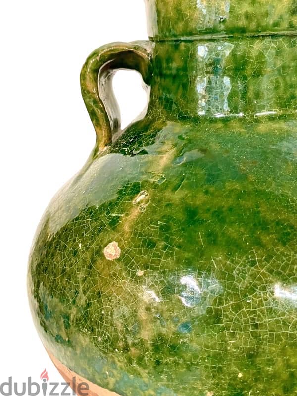 EMERALD GREEN HALF-GLAZED TERRACOTTA OLIVE OIL POT WITH TWO HANDLES 4