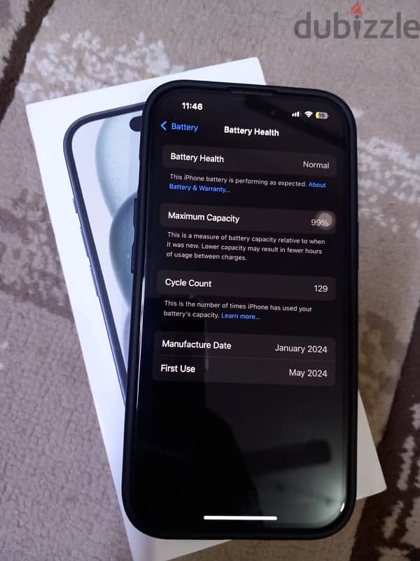 iphone 15 128g 98% في ضمان ابل 1