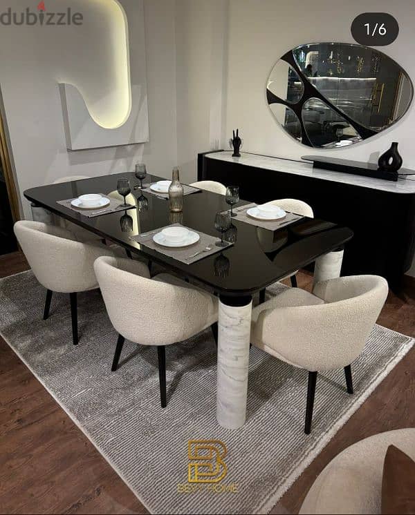 Dining room with 6 chairs, buffet and mirror 1