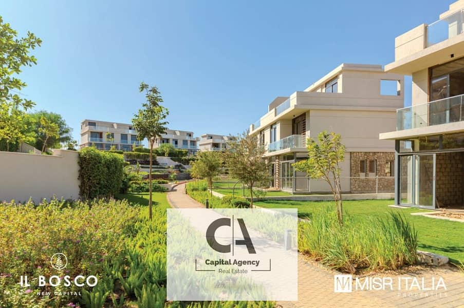 With a 5% down payment an apartment for sale with two rooms, landscape view, prime location in the heart of the New Capital in Il Bosco Compound 0