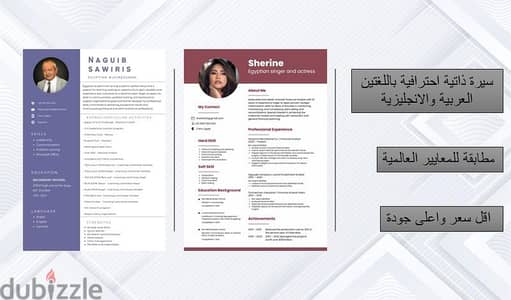 تصميم سيرة ذاتية (CV - Resume) احترافية باللغتين العربي و الانجليزي