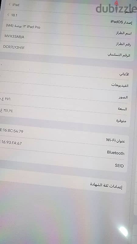 Ipad pro m4 13 256 silver مشحون مرتين 4