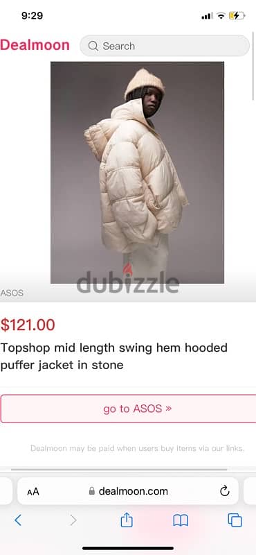 TopShop mid length swing hem hooded puffer jacket in stone 1