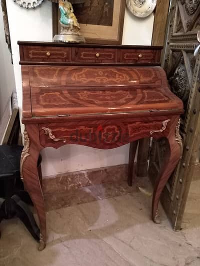 Empire style roll top desk with marquetry