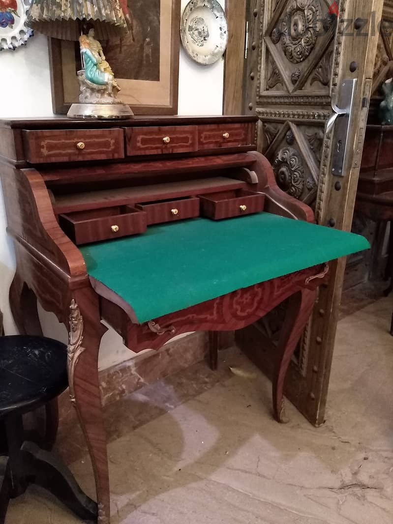 Empire style roll top desk with marquetry 2