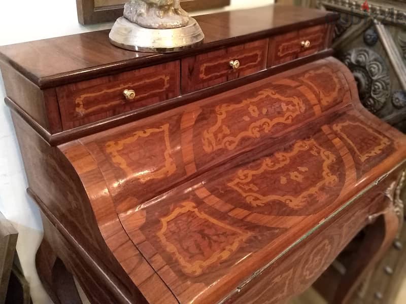 Empire style roll top desk with marquetry 4