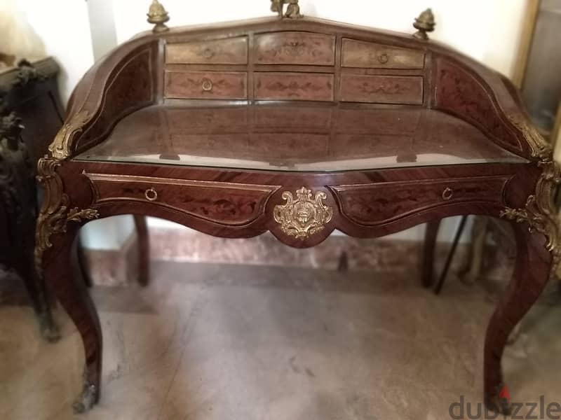 secretary desk decorated with Brass, Bronze and Marquetery 0