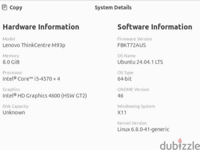 Lenovo Computer I5 4th gen, 8 GiB ram. Lenovo ThinkCenter M93p 2