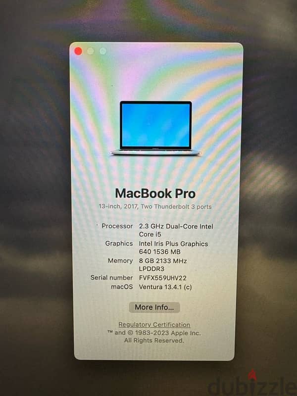 Apple macbook pro 13’inch 2017 8