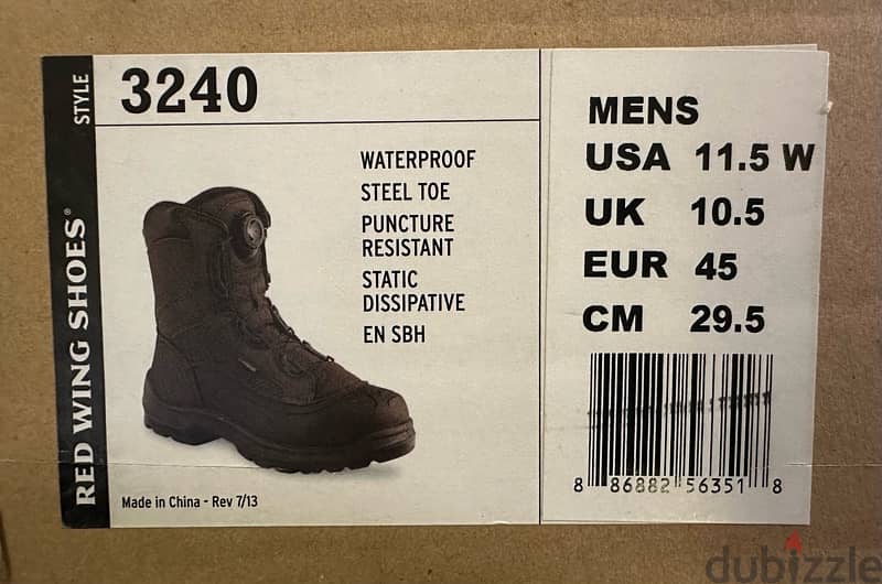 Water Proof SPECIAL Red Wing 3240 Brown Safety Shoes - Size 45 1