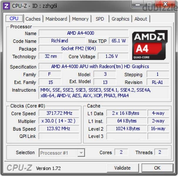 بروسيسور amd a4 4000 series 0