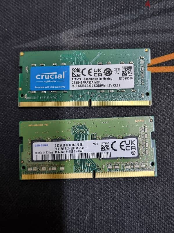 2x(8gb) laptop ram . . 3200 ddr4 . . Crucial and Samsung 0