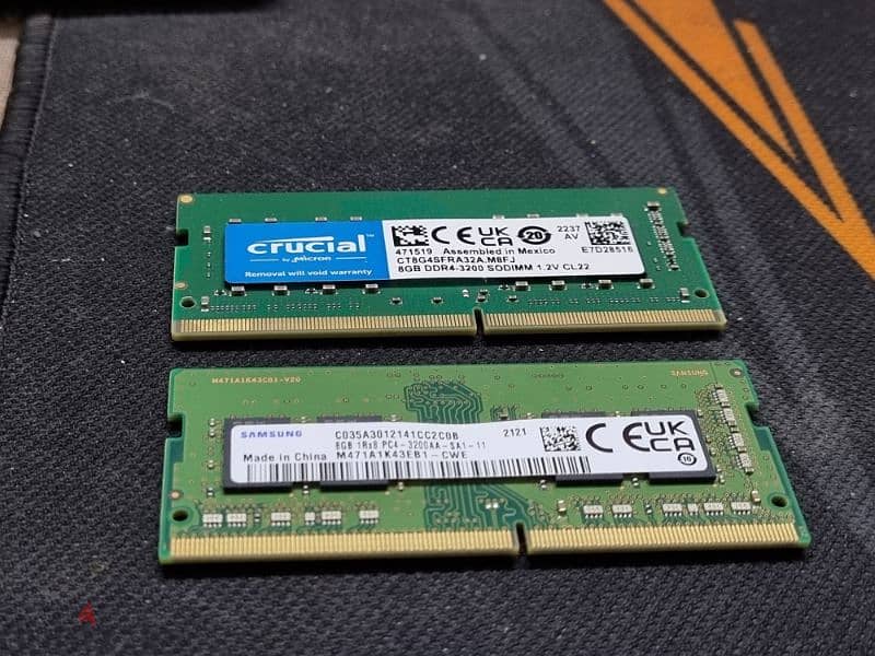 2x(8gb) laptop ram . . 3200 ddr4 . . Crucial and Samsung 1