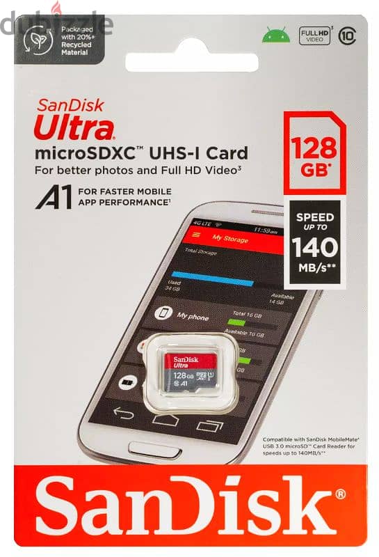 بطاقة ذاكرة SanDisk Ultra UHS I 128GB بسرعة 140 ميجابايت في الثانية 1