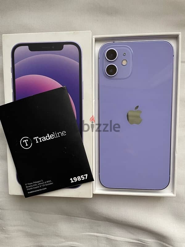 Iphone 12 purple with box and cable charger from trade line 128 giga 0